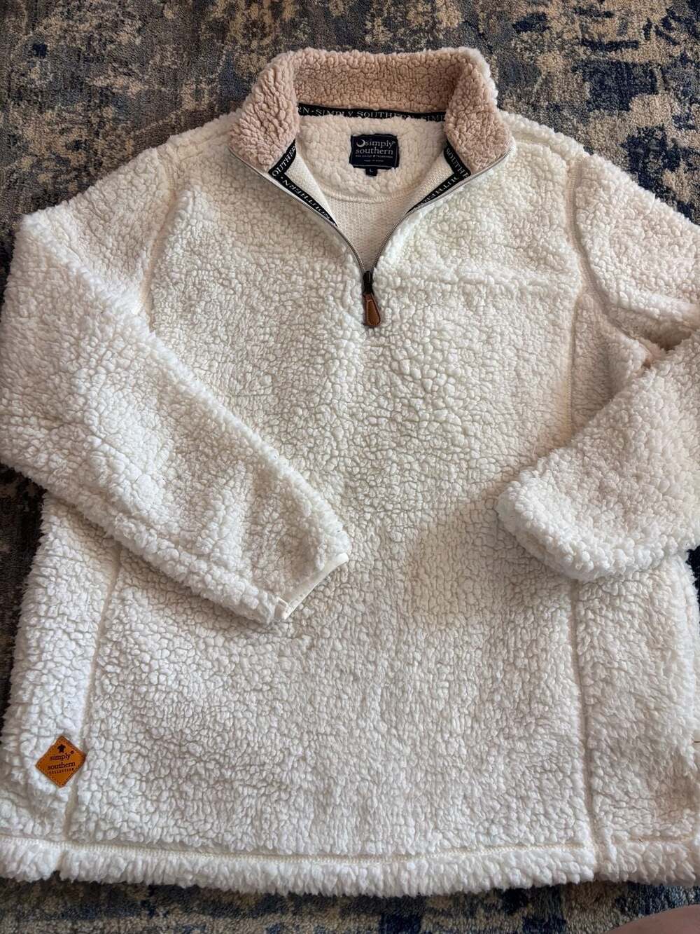 Simply Southern Cream & Tan Sherpa Fleece 1/4 Zip Pullover Jacket Size L